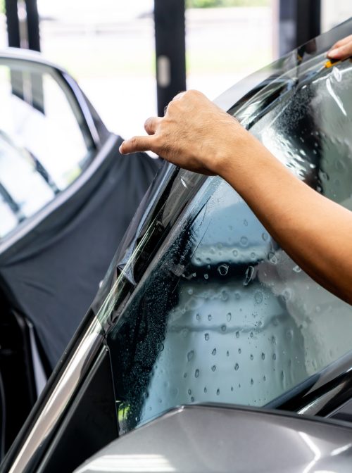 installs a tint film for the car glass - selective focus point